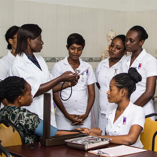 Nursing students practising together - postgraduate programmes