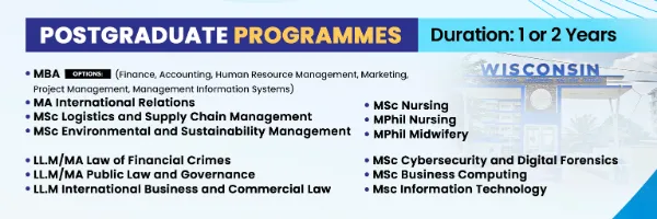 Postgraduate programmes at WIUC-Ghana, 1 or 2 years